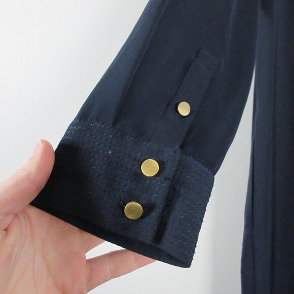 Club Monaco Womens Navy Blue Midi Dress Long Sleeve Button Front 4 Silk 328 - Picture 10 of 11